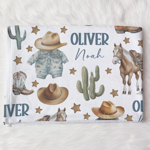Custom Cowboy Horse Nursery Baby Name Blanket, Personalized Western Swaddle Baby Shower Gift, New Mom Hospital Blanket, Newborn Gift