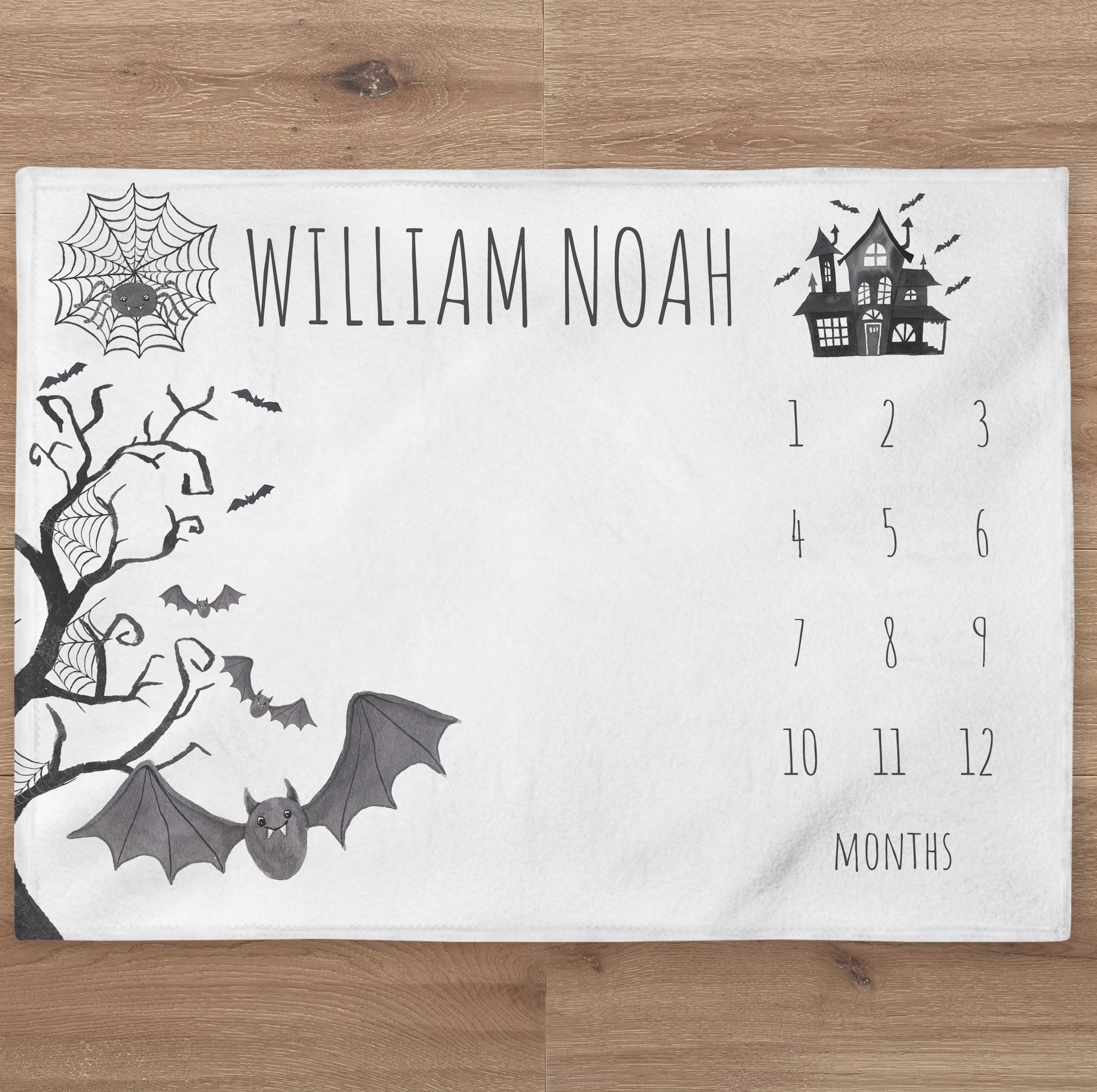 Couverture personnalisée Chauve-souris pour bébé garçon pour un mois