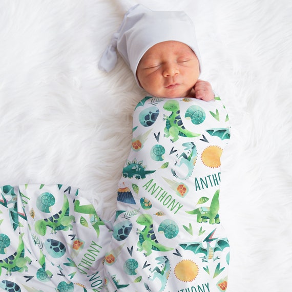 Personalized Dinosaur Swaddle Custom Boy Dinosaurs Name Etsy