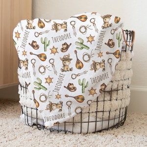 Custom Western Baby Name Blanket Personalized Cowboy Swaddle Hospital Blanket New Mom Gift Newborn Gift Baby Shower Gift Toddler Blanket