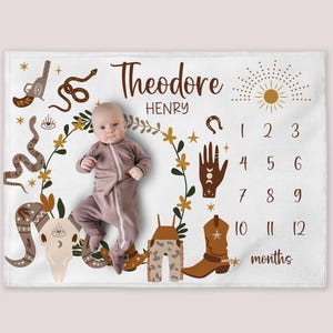 Cowboy Milestone Blanket, Personalized Western Baby Boy Month Blanket, Snake Nursery Custom Newborn Growth Tracker New Mom Baby Shower Gift