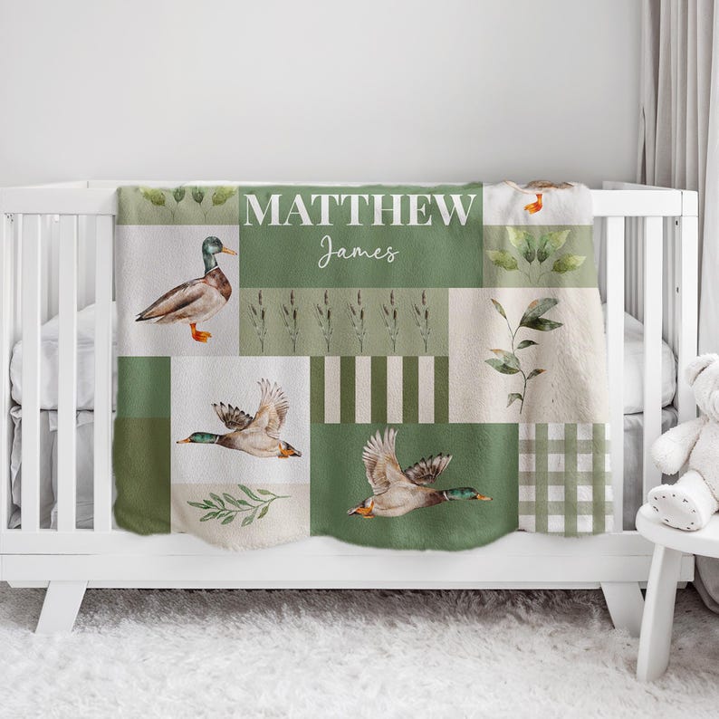 Mallard Duck Blanket, Custom Boy Hunting Nursery, Duck Crib Bedding ...
