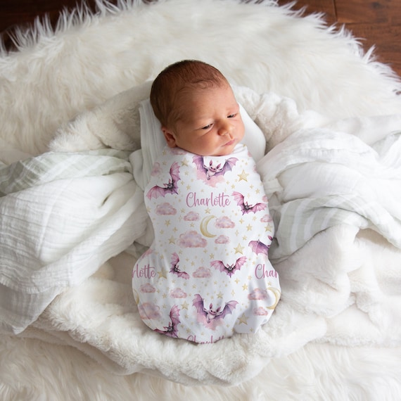 Personalized Bat Swaddle Blanket Moon Name Baby Blanket Newborn Baby Girl Coming Home Outfit Hospital Photo Outfit Baby Shower Gift Etsy