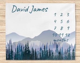 Mountains Baby Milestone Blanket, Mountains Moon Milestone Blanket, Personalized Baby Blanket, Month Baby Blanket, Adventure Boy Blanket