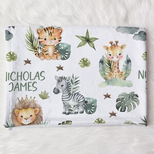 Personalized Safari Swaddle Blanket Giraffe Lion Zebra Name Baby ...