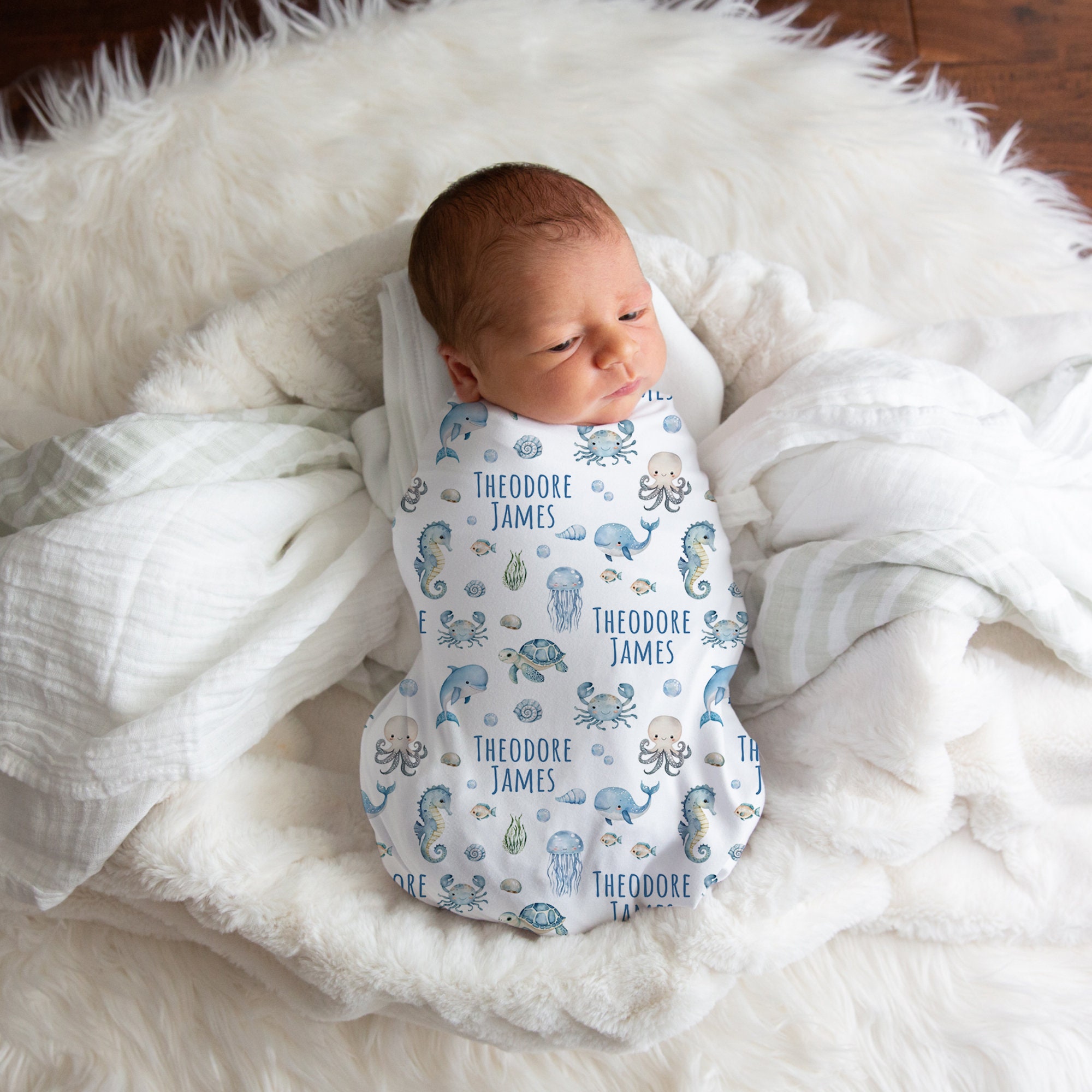 Sewing Trim Personalized Baby Girl Blanket - Sea Turtle Ocean Theme Custom Name Blanket Tassel Fringe