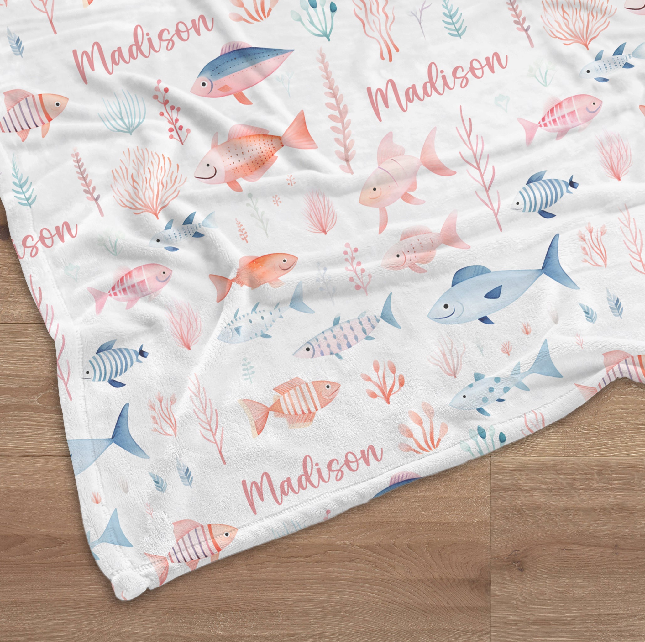 Sea Animals Name Swaddle, Custom Girl Ocean Blanket, Personalized Fish ...