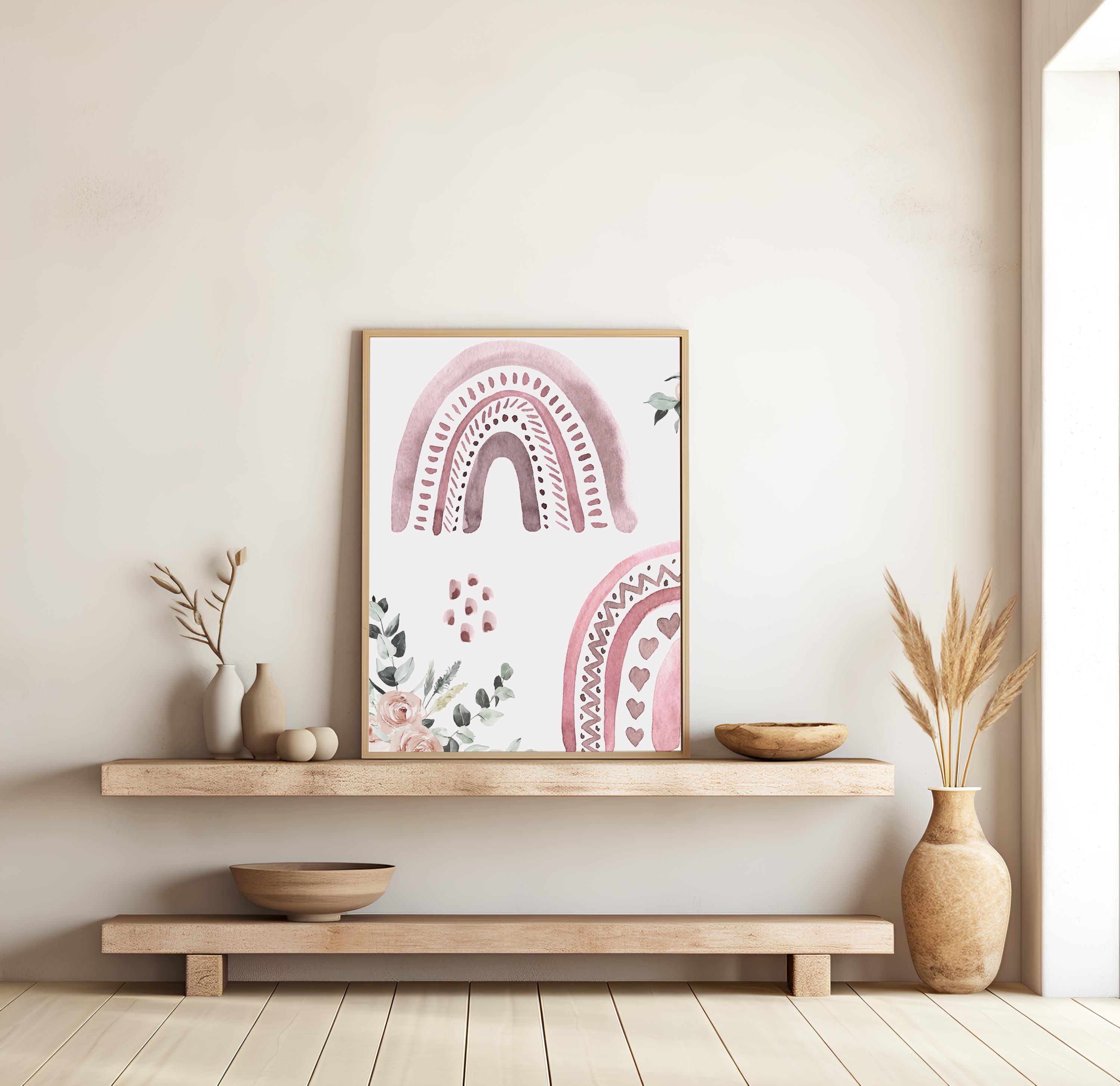 Set of 3 Boho Rainbow Prints, Floral Wall Art Set, Rainbow Posters ...