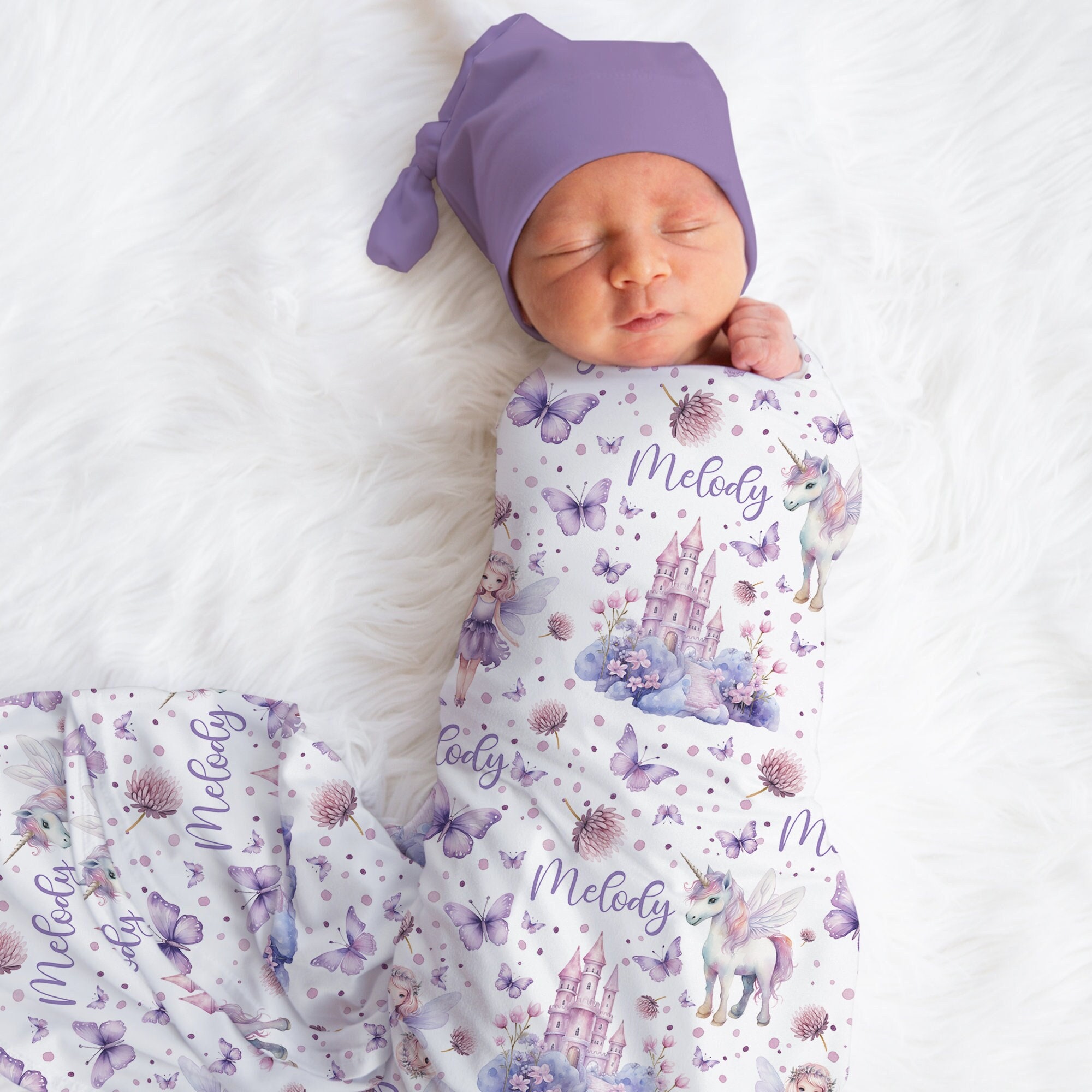 Personalized Floral Fairy Swaddle Blanket Castle Unicorn Name Baby Blanket Newborn Girl Coming Home Outfit Hospital Outfit Baby Shower Gift