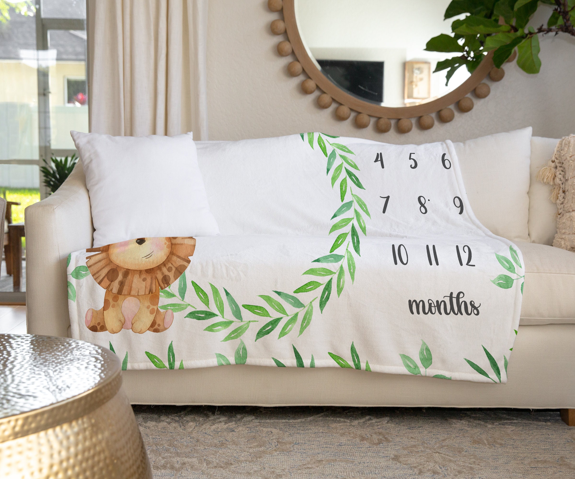 Baby Boy Lion Milestone Blanket, Safari Animals Milestone Blanket ...