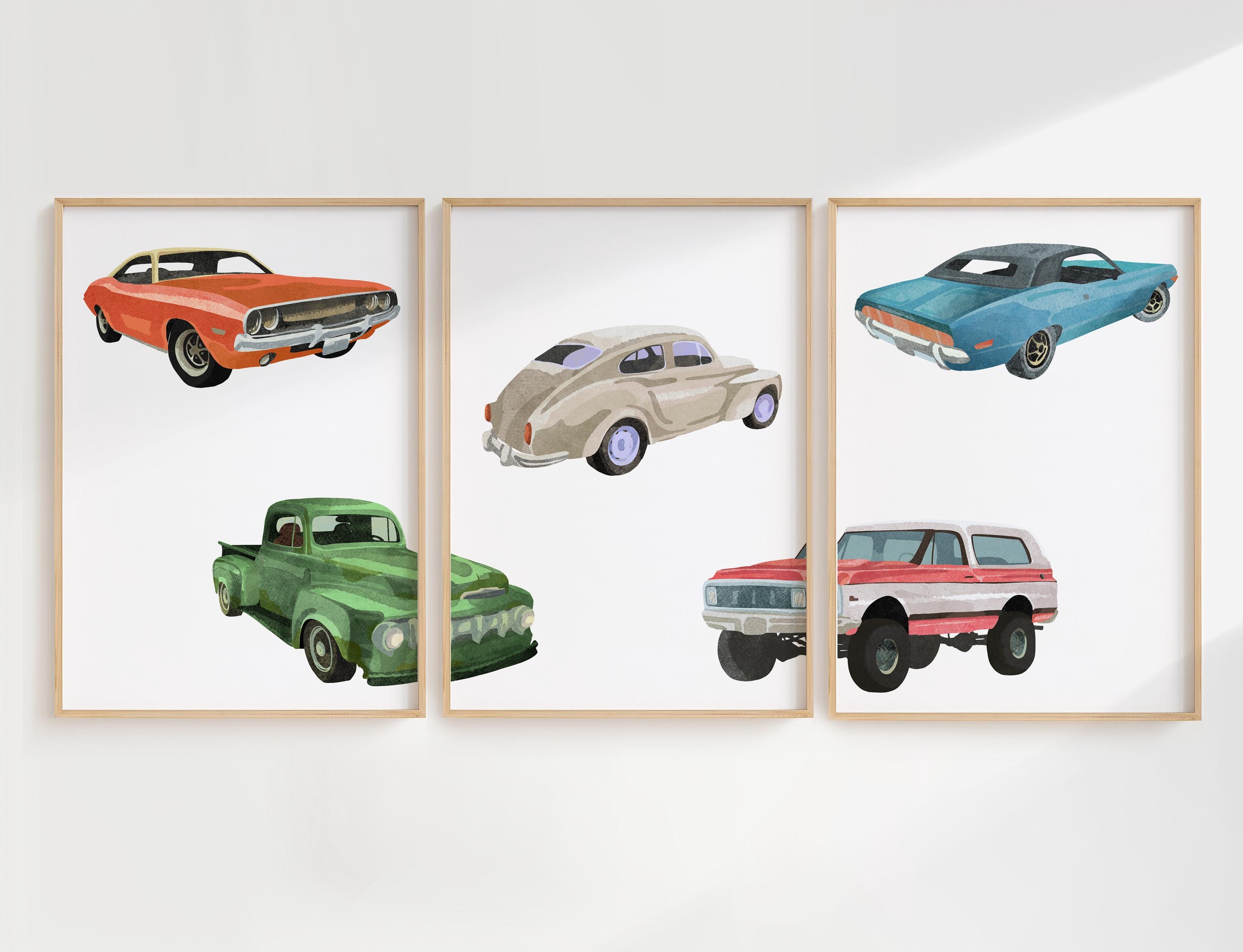 Cars Collection Print Set of 3 Vintage Cars Prints, Old Cars Wall Art Set, Retro Car Posters ...