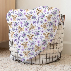 Custom Highland Cow Baby Name Blanket Personalized Purple Flower Swaddle Hospital Blanket New Mom Gift Newborn Gift Baby Shower Gift Toddler