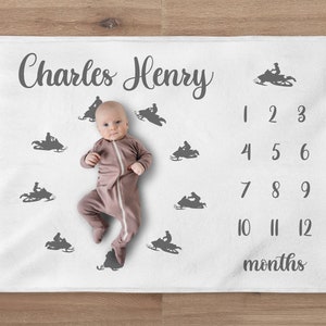 Motorcycle Milestone Blanket, Custom Snowmobile Boy Blanket, Personalized Baby Month Blanket, Newborn Gift, Snow Baby Shower Gift