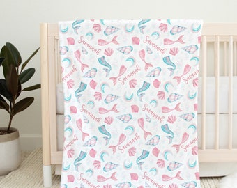 Personalized Mermaid Blanket For Baby Girls - Custom Name, Ultra Soft Fleece, 30" X 40" Size