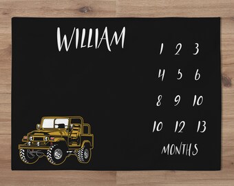 Custom Truck Milestone Blanket, Car Milestone Blanket, Offroad Truck Monthly Baby Milestone Blanket, Truck Nursery, Baby Shower Gift