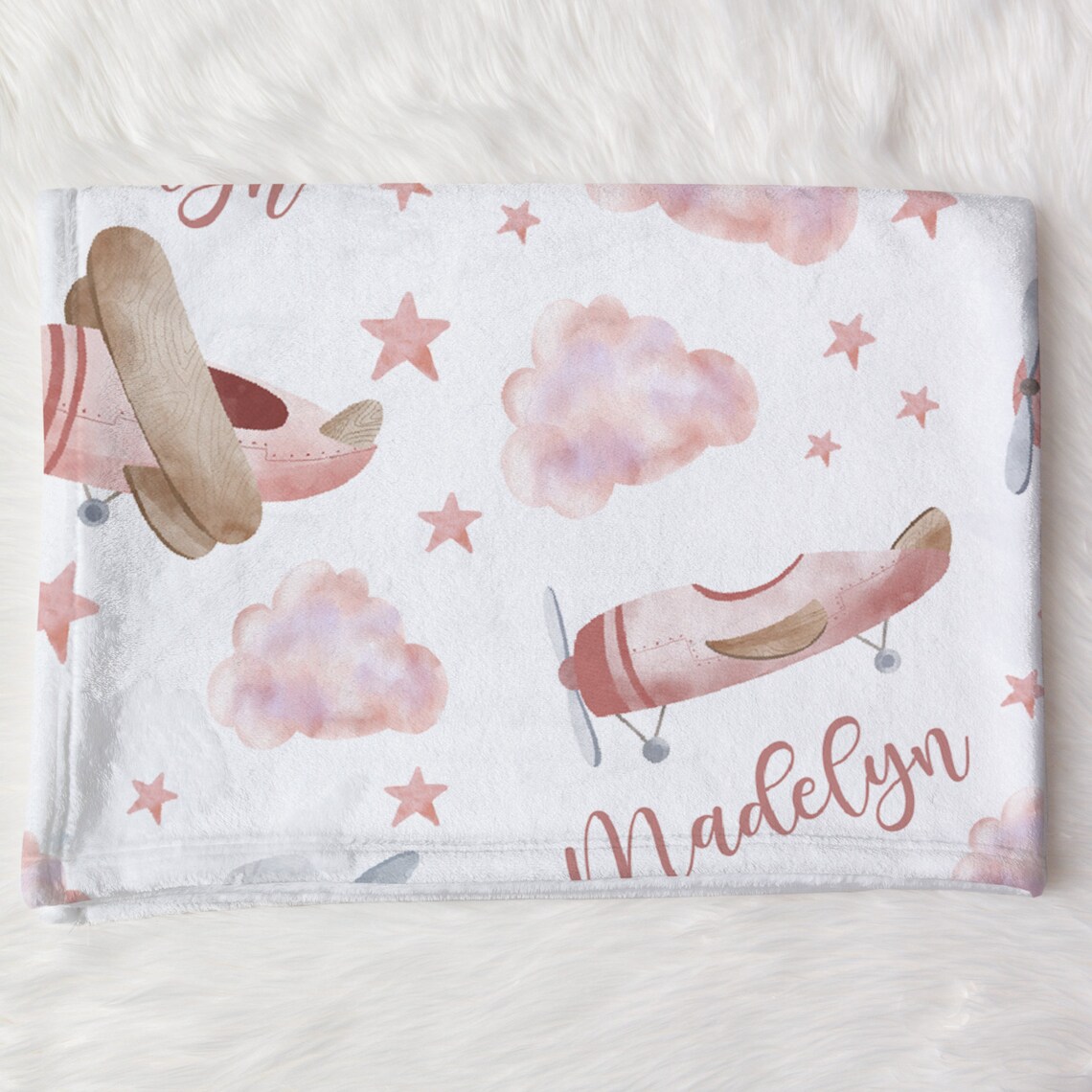 Personalized Airplane Swaddle Custom Baby Girl Airplane Name Etsy