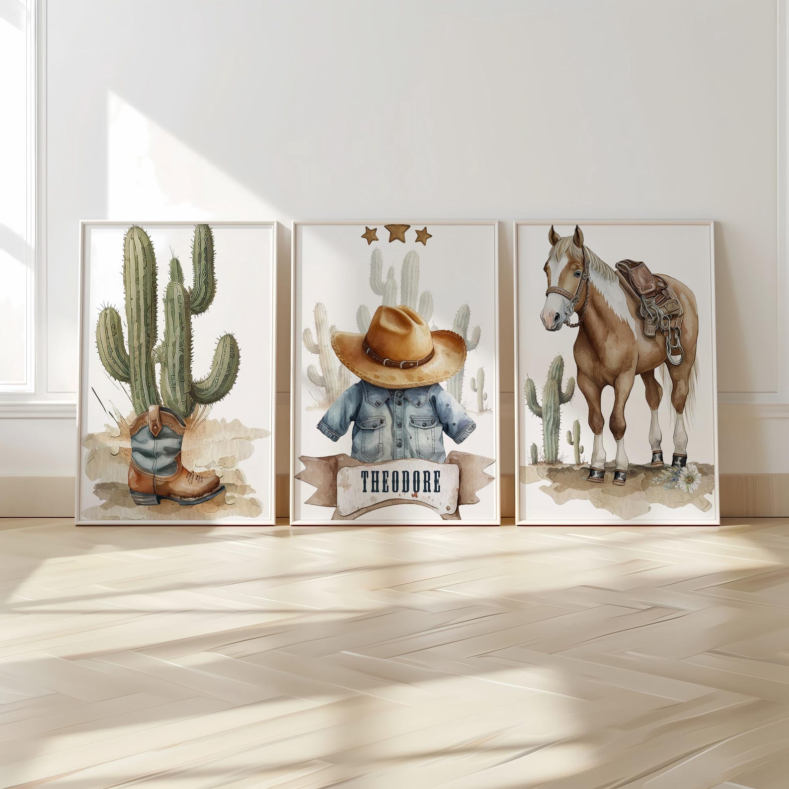 Custom Cowboy Prints, Set of 3 Western Nursery Wall Art, Boho Horse ...