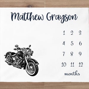 Motorcycle Boy Milestone Blanket, Custom Biker Milestone Blanket, Motorcycle Nursery, Growth Chart Blanket, Baby Shower Gift