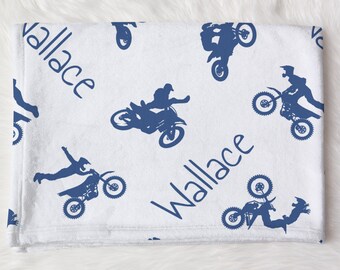 Custom Motocross Baby Name Blanket, Personalized Baby Boy Dirt Bike Swaddle, New Mom Gift, Newborn Gift, Motorcycle Baby Shower Gift