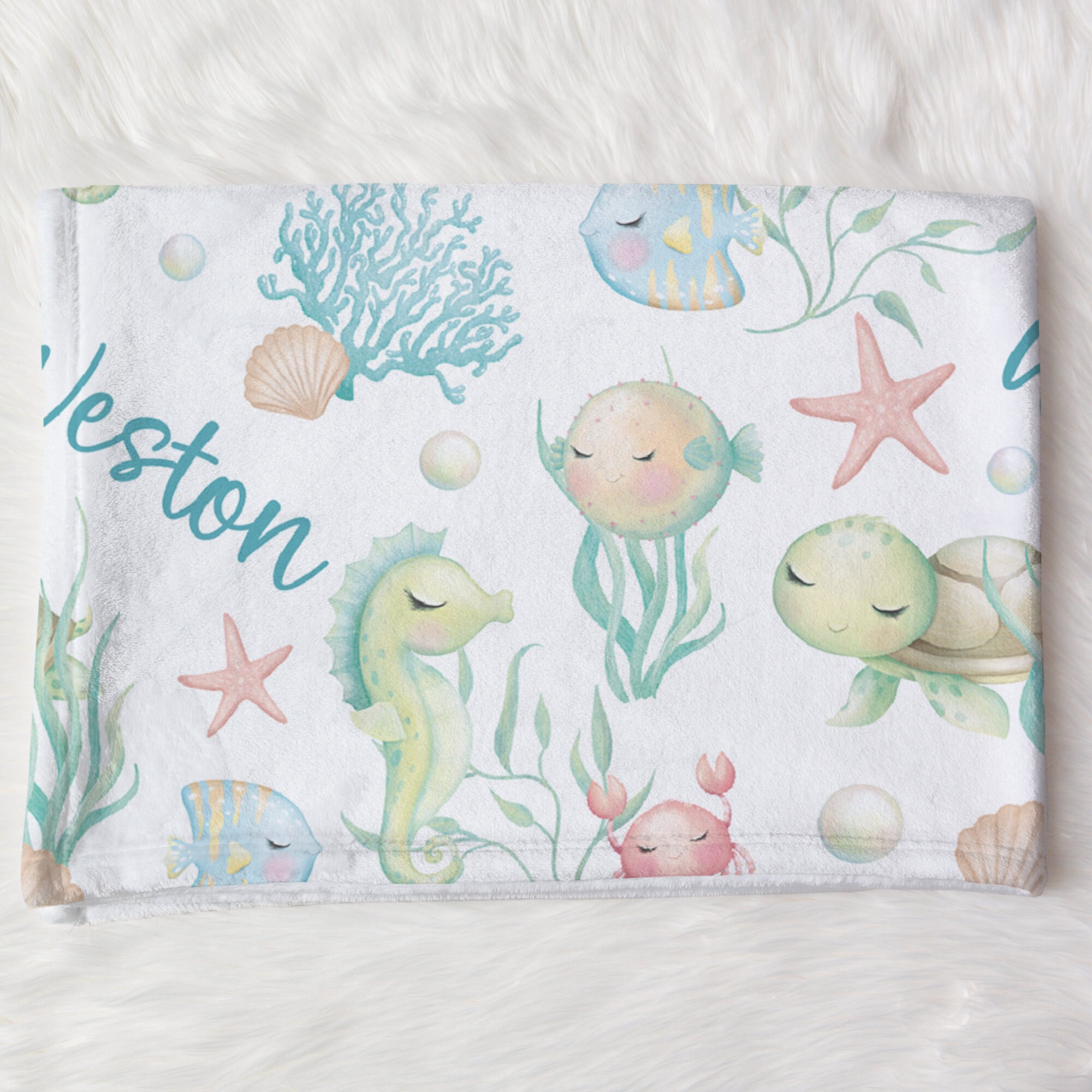 Ocean Name Swaddle, Turtle Swaddle, Custom Sea Animals Blanket ...