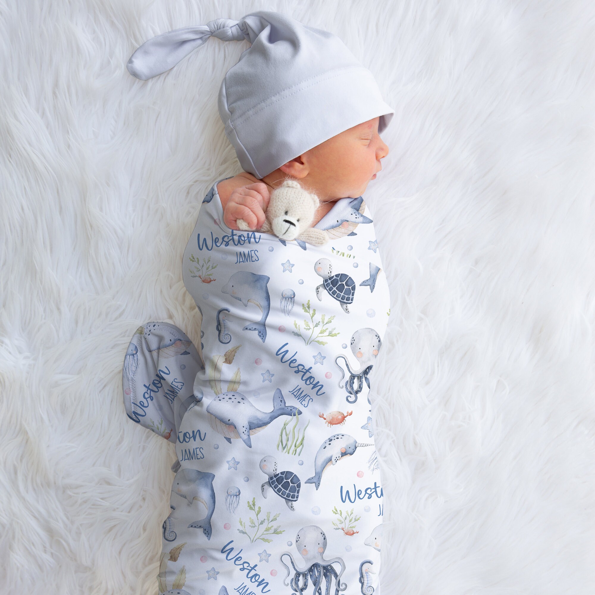 Sea Animals Name Swaddle, Turtle Swaddle, Custom Ocean Blanket ...
