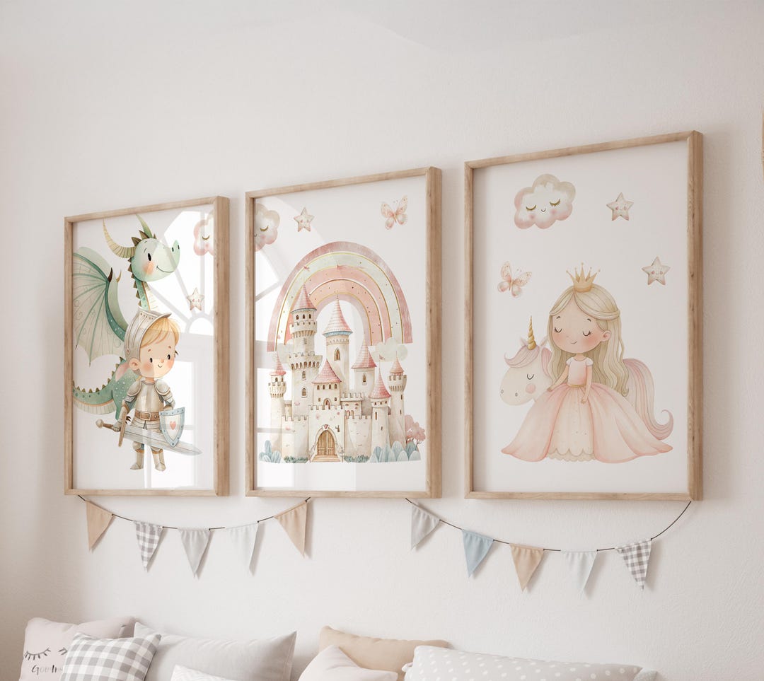 Set of 3 Kingdom Prints, Princess Wall Art Set, Castle Posters, Modern ...
