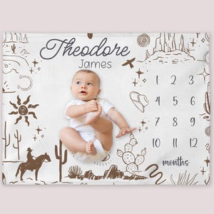 Cowboy Milestone Blanket, Personalized Western Baby Boy Month Blanket, Nursery Custom Newborn Growth Tracker, New Mom Baby Shower Gift