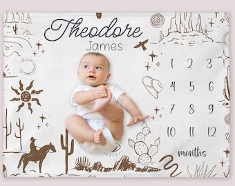 Personalized Western Baby Milestone Blanket - Custom Name Growth Chart Photography