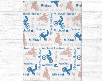 Personalized Motocross Name Blanket, Dirt Bike Name Blanket, Custom Name Throw, Newborn Gift, Motocross Baby Shower Gift