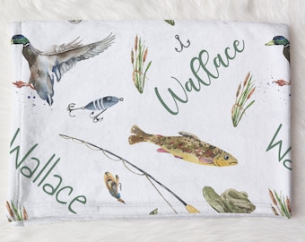 Custom Fishing Name Blanket, Personalized Fish, Swaddle, New Mom Gift, Newborn Gift, Gone Fishing Baby Shower Gift
