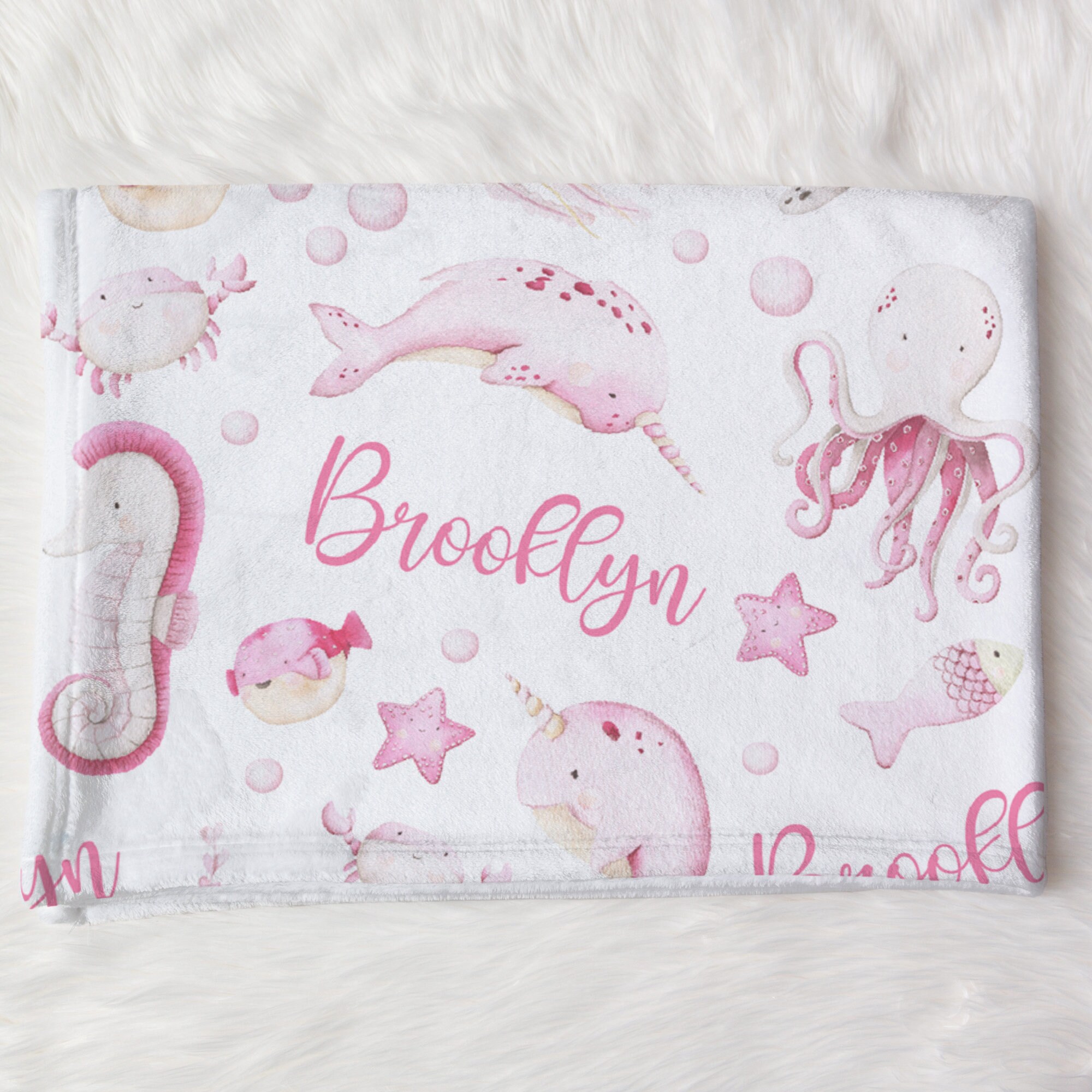 Custom Sea Animals Blanket Girl Ocean Name Swaddle - Etsy