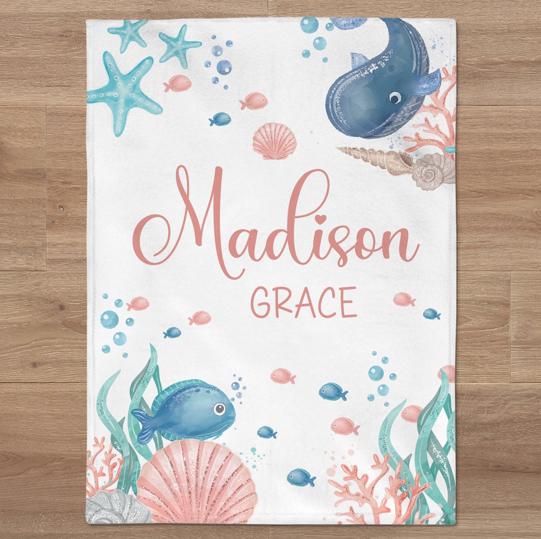 Baby Girl Ocean Name Blanket, Under the Sea Baby Name Blanket ...