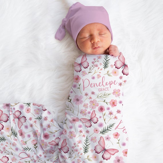Personalized Butterfly Swaddle Blanket Flowers Name Baby Blanket Newborn Baby Girl Coming Home Outfit Hospital Photo Outfit Baby Shower Gift Etsy