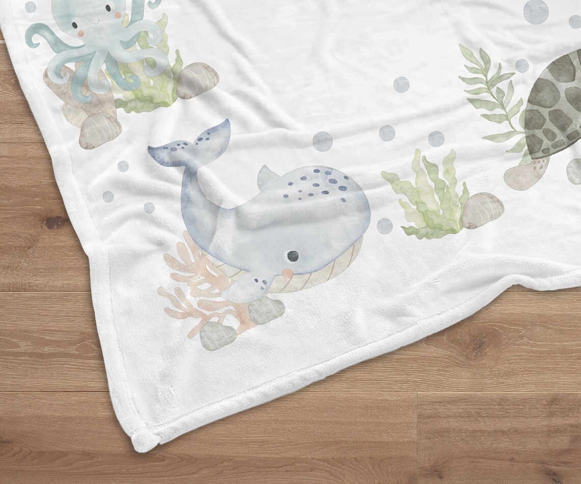 Baby Boy Ocean Milestone Blanket, Under the Sea Baby Name Blanket ...