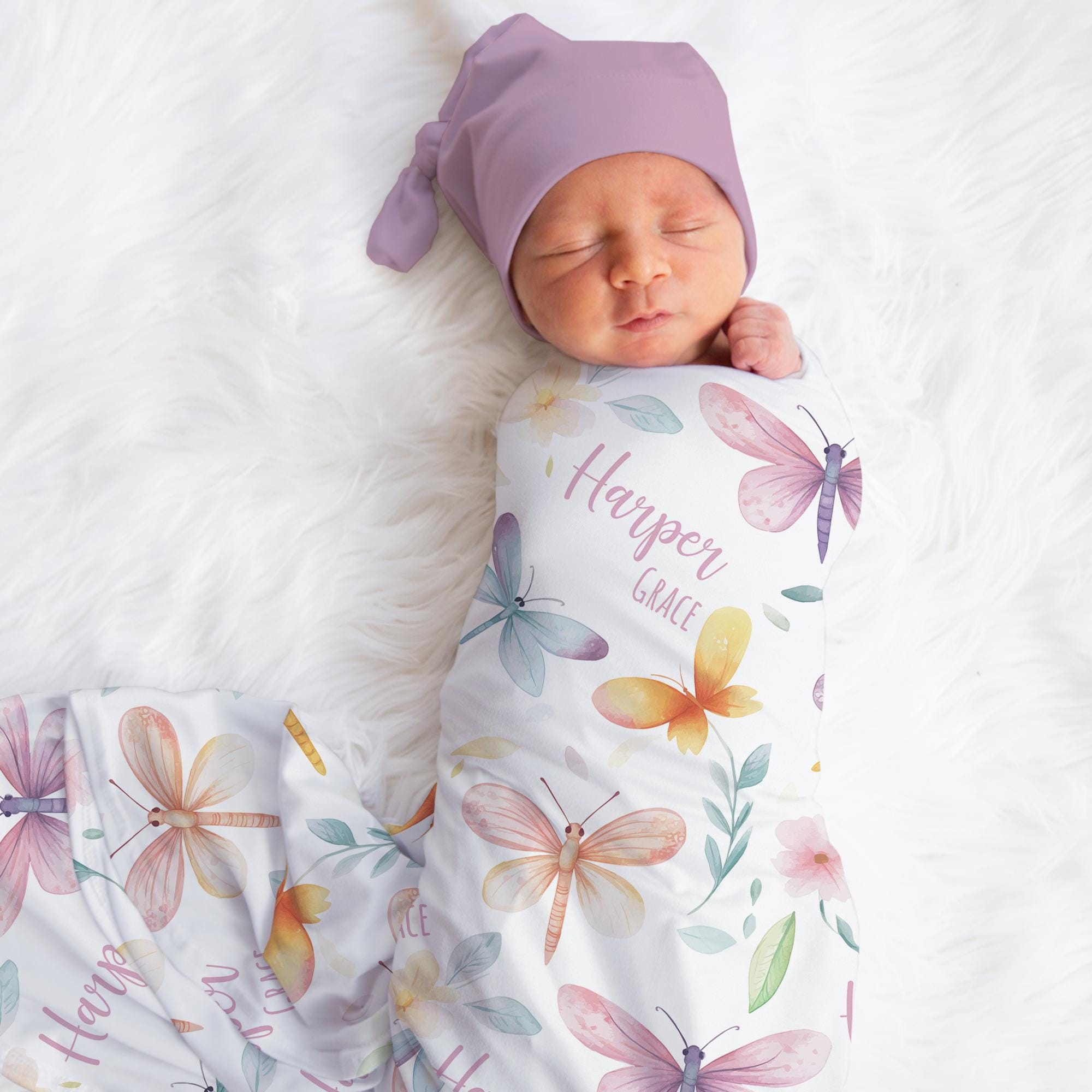 Personalized Baby Blanket With Dragonfly Design – Custom Name, Fleece, 30x40 Inches