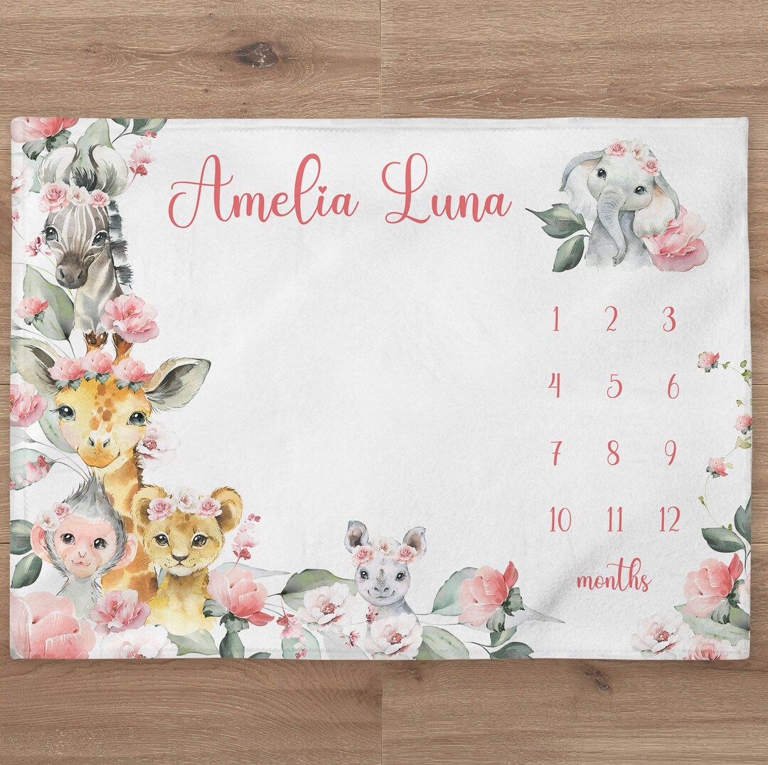 Floral Giraffe Milestone Blanket Personalized Baby Girl Month Blanket ...