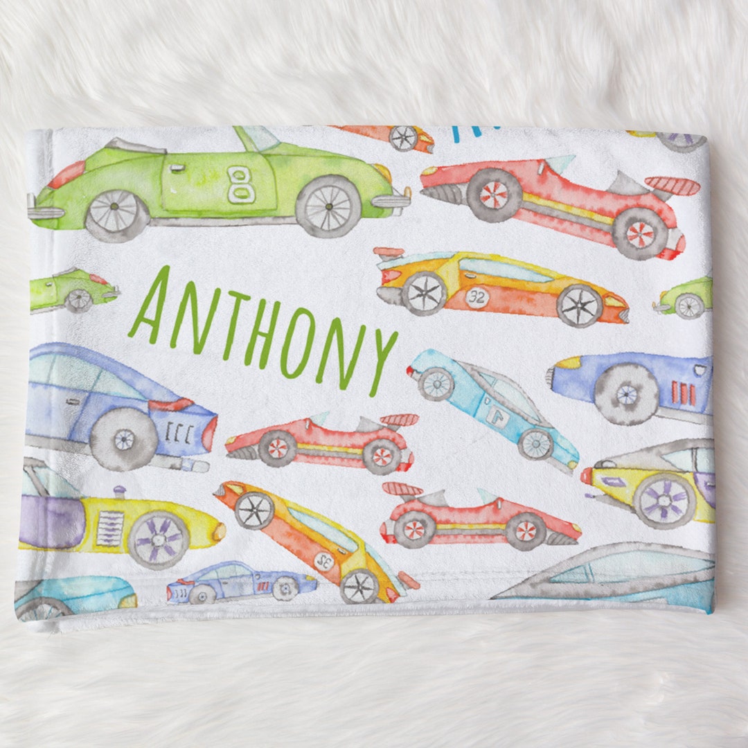 Personalized Race Car Swaddle, Custom Sports Car Name Blanket, Racing