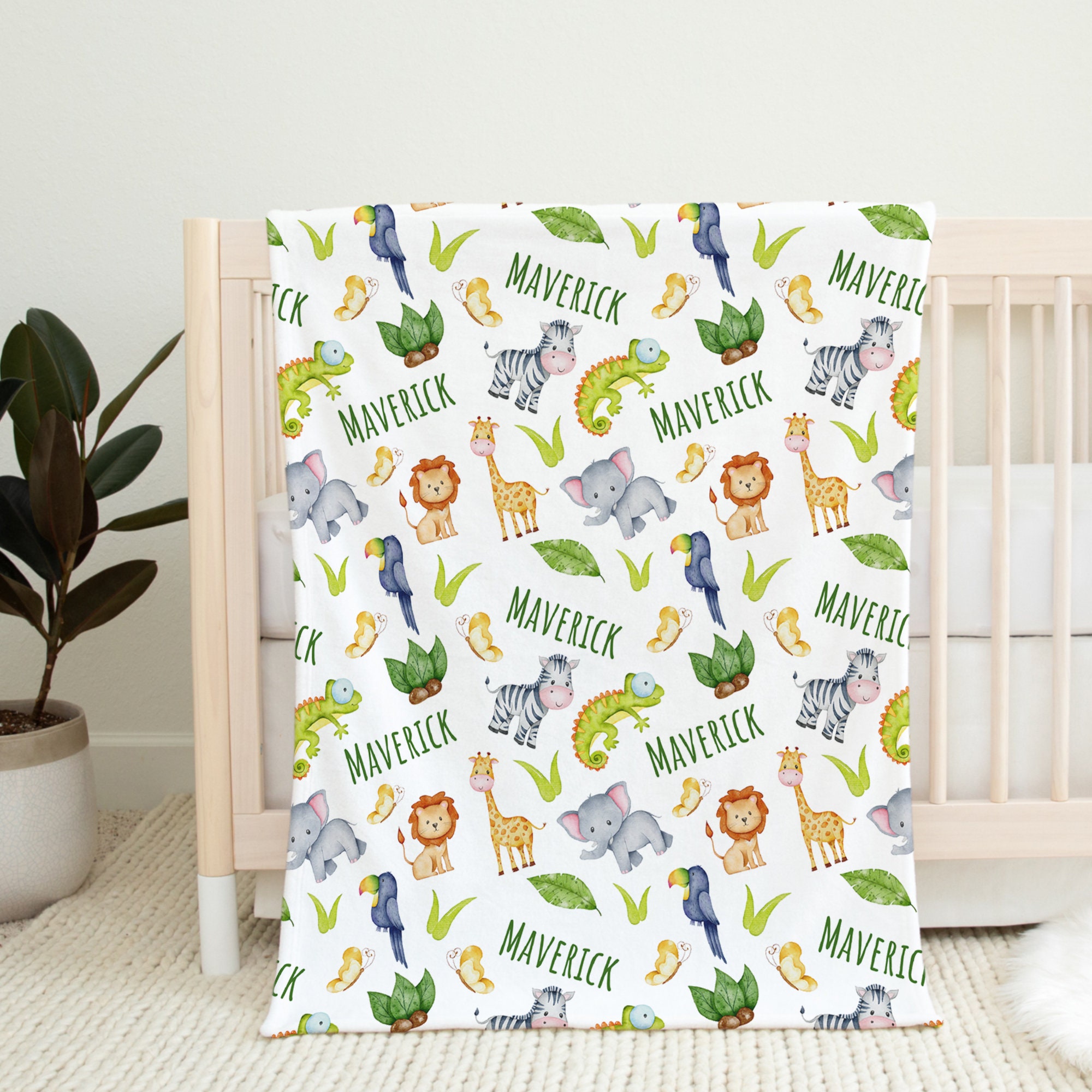 Custom Safari Baby Name Blanket, Personalized Baby Lion Zebra Giraffe ...