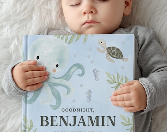 Personalized Ocean Bedtime Book, Custom Sea Animals Storybook With Name For Toddlers, Baby Shower Gift for Boy or Girl, Bedtime Keepsake