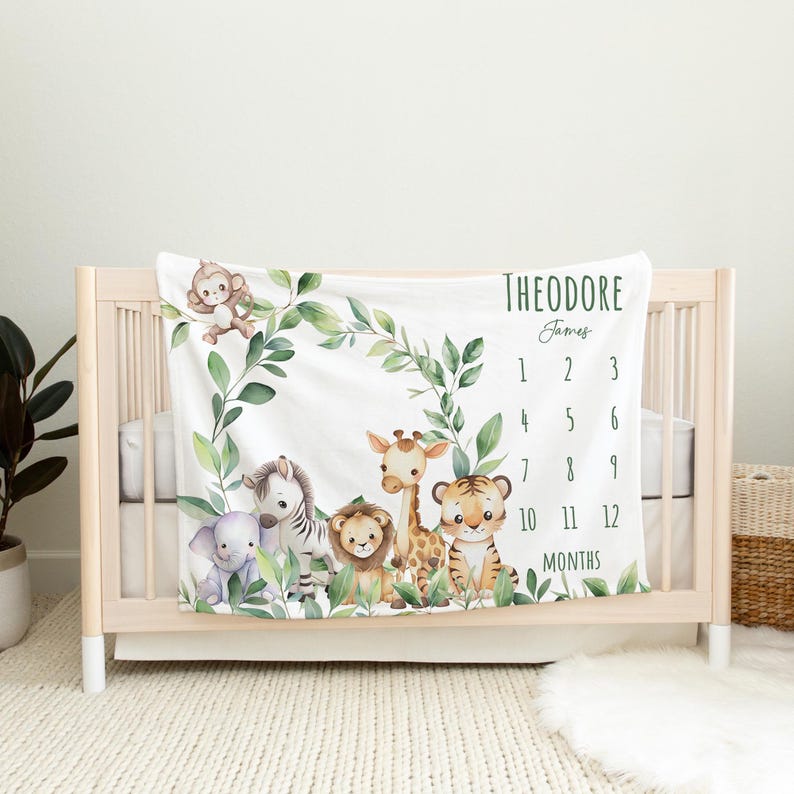 Zebra Milestone Blanket, Personalized Elephant Baby Boy Month Blanket ...