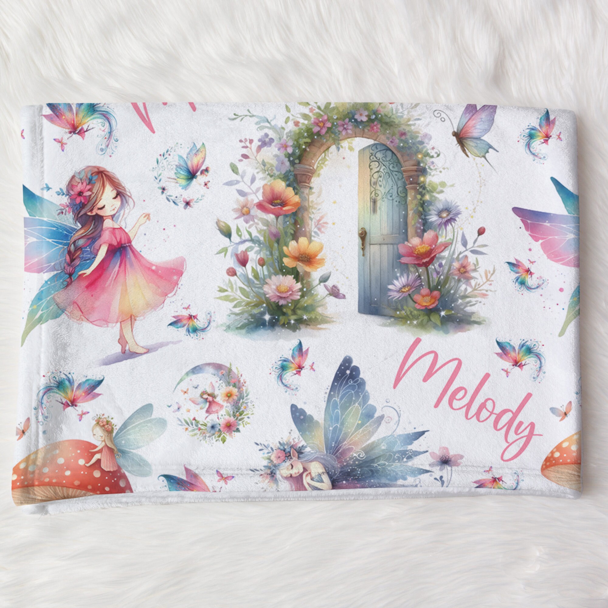 Personalized Fairy Watercolor Baby Blanket ??? Custom Name Swaddle Blanket For Girls, 30x40 Inches