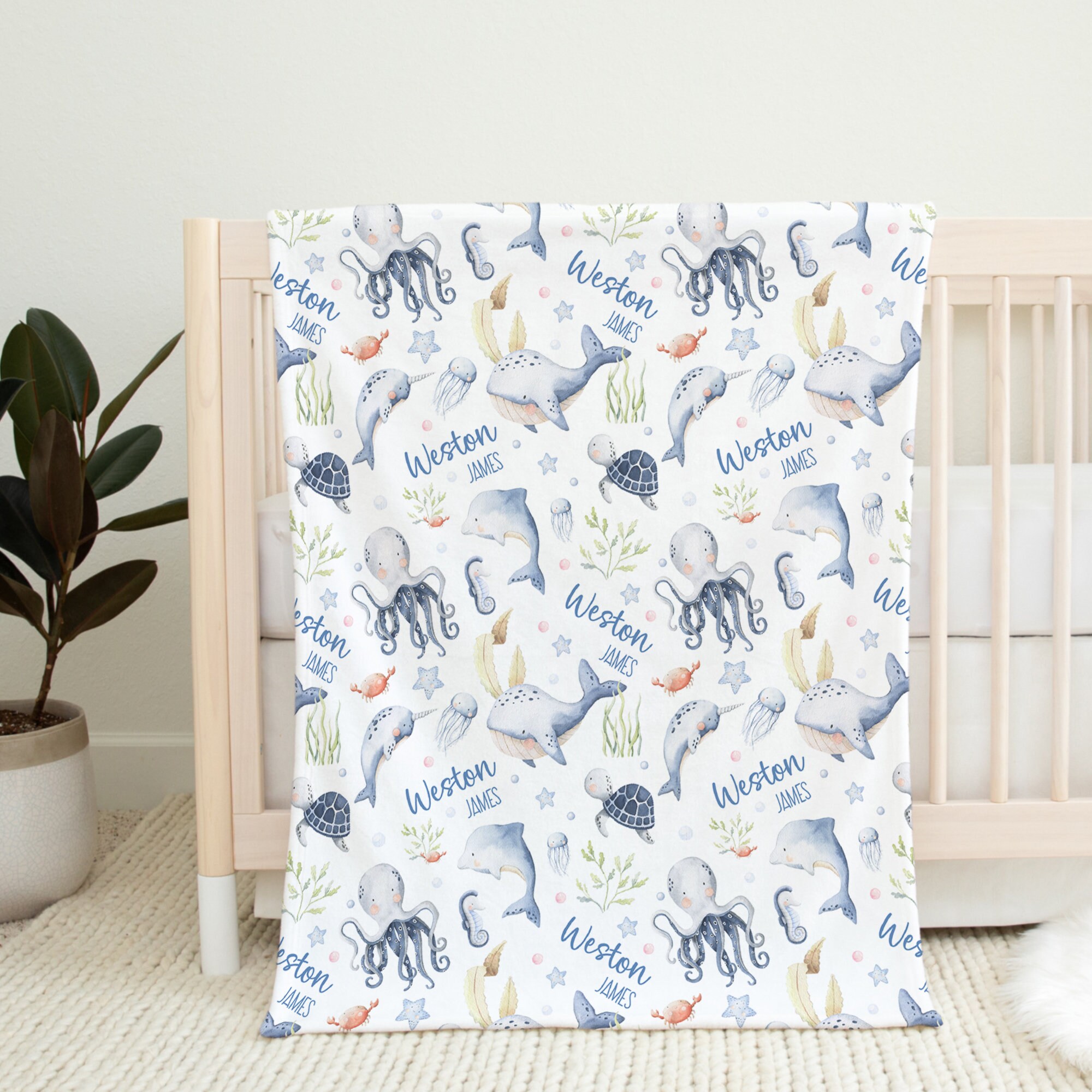 Sea Animals Name Swaddle, Turtle Swaddle, Custom Ocean Blanket ...