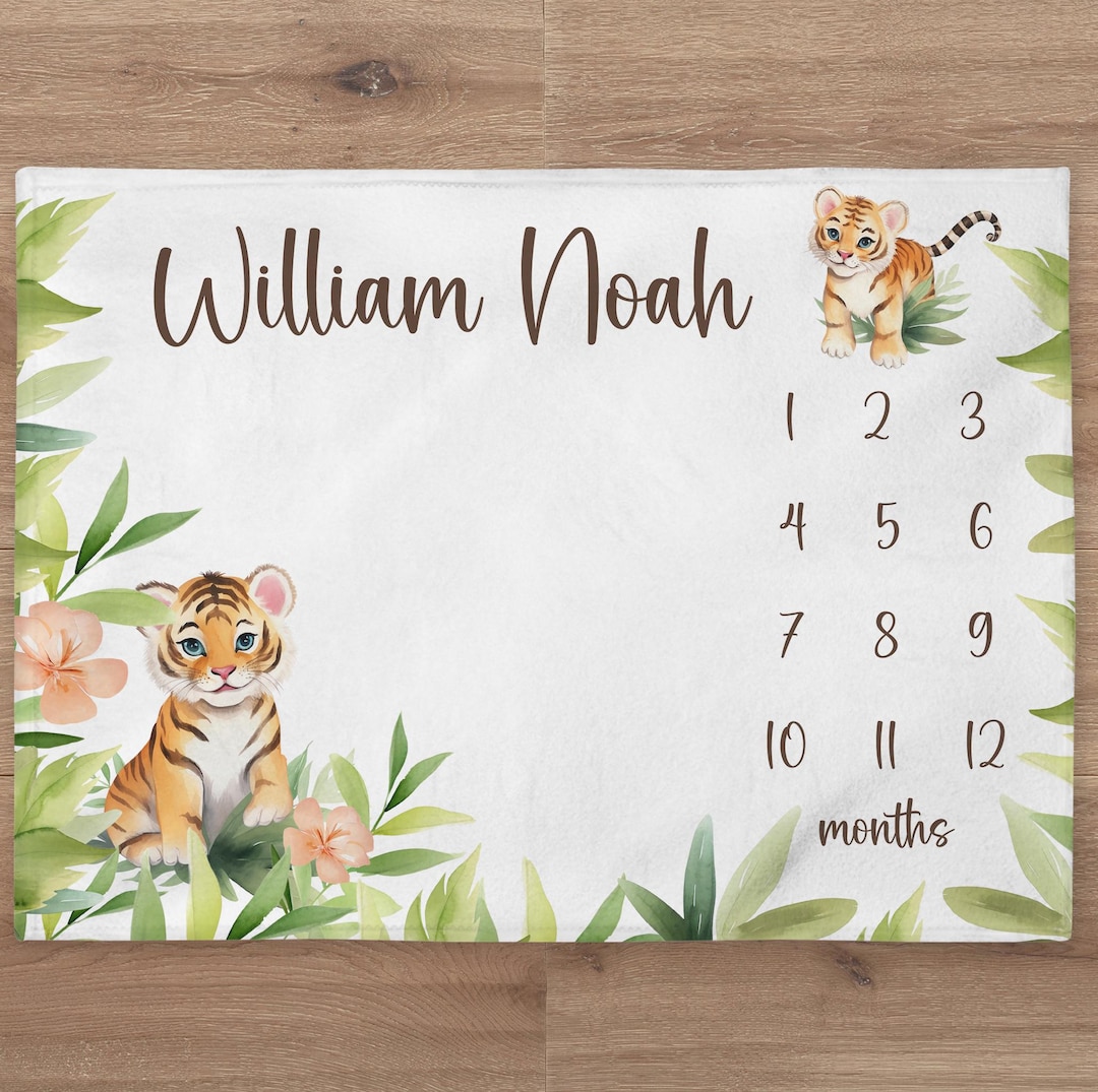 Tigers Milestone Blanket Personalized Safari Baby Boy Month Blanket ...