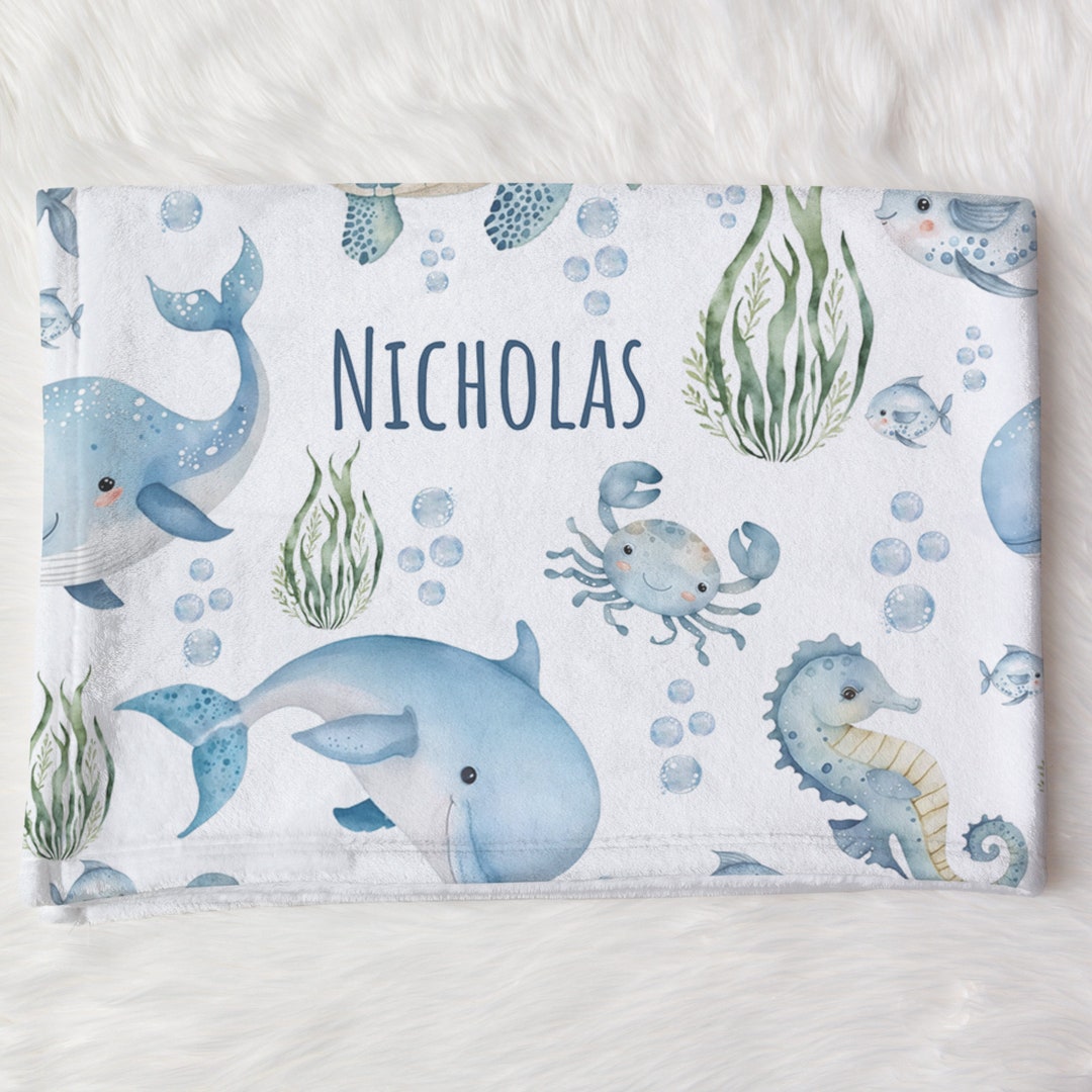 Custom Ocean Baby Name Blanket Personalized Sea Swaddle Hospital ...