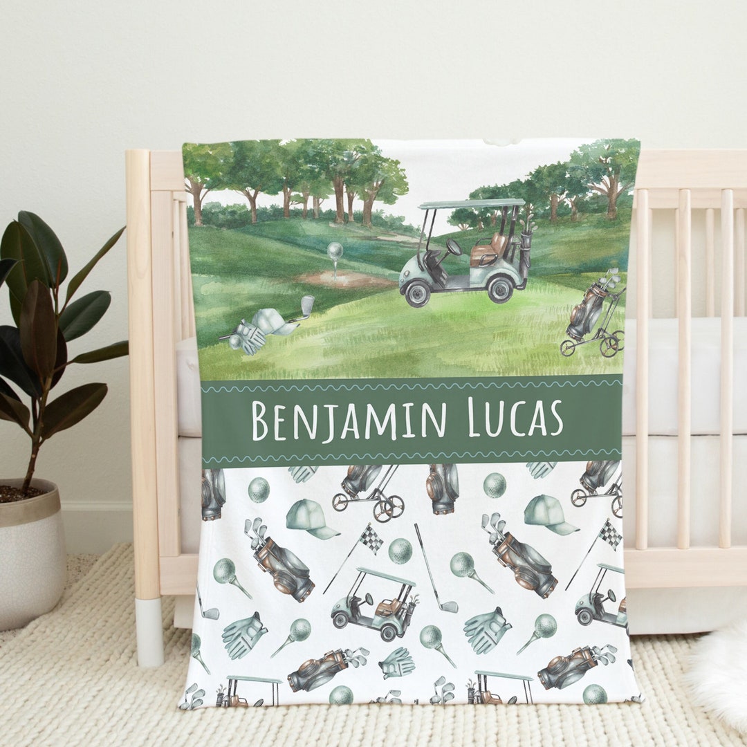 Personalized Golf Baby Boy Name Blanket Golf Name Blanket New Baby Gift