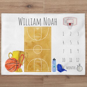 Basketball Milestone Blanket Personalized Baby Boy Month Blanket Sport Nursery Custom Age Newborn Calendar Tracker New Mom Baby Shower Gift