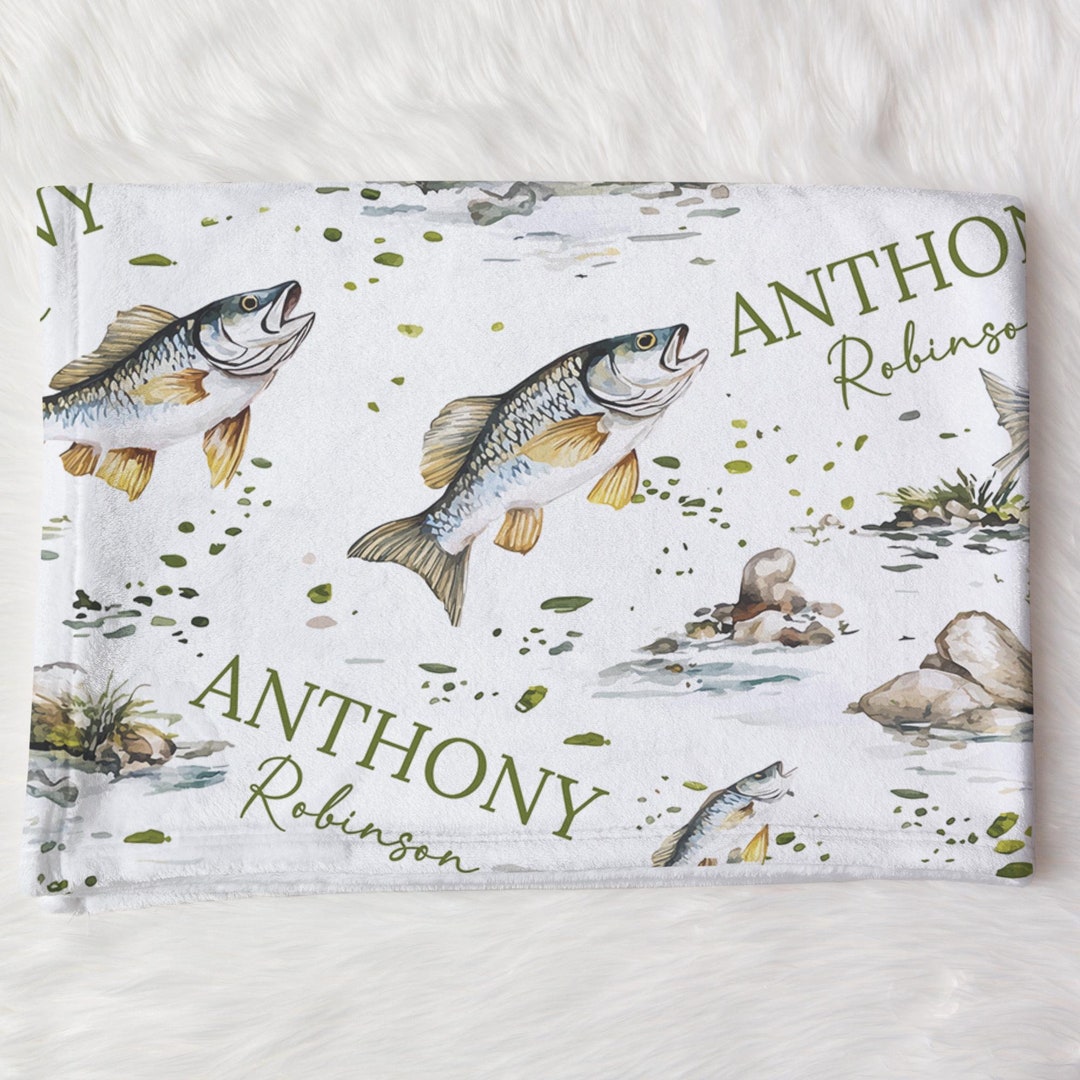 Custom Fishing Baby Name Blanket Personalized Sea Swaddle Hospital ...