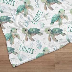 Custom Turtle Baby Name Blanket Personalized Ocean Animal Swaddle ...