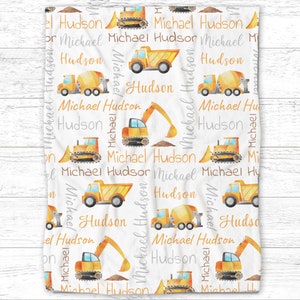 Personalized Baby Name Blanket, Construction Boy Name Blanket, Custom Truck Name Blanket, Newborn Gift, Baby Shower Gift