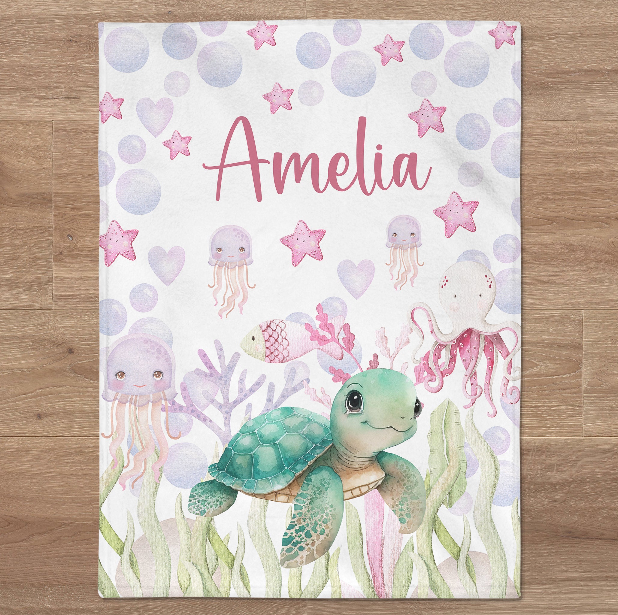 Personalized Turtle Girl Name Blanket Custom Sea Turtle Nursery New ...